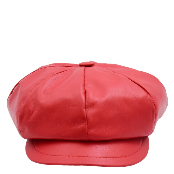 House Of Leather Womens Real Leather Peaked Beret Cap Ballon Red