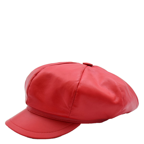 house of leather Womens Real Leather Peaked Beret Cap Ballon Red