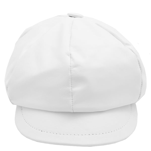 House Of Leather Womens Real Leather Peaked Beret Cap Ballon White