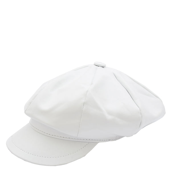 house of leather Womens Real Leather Peaked Beret Cap Ballon White