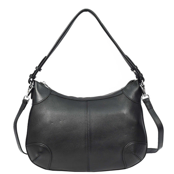 House Of Leather Womens Real Leather Shoulder Bag Classic Cross Body Design Josephine Black