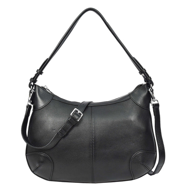 house of leather Womens Real Leather Shoulder Bag Classic Cross Body Design Josephine Black