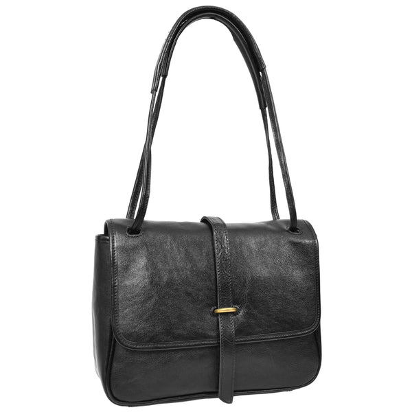 House Of Leather Womens Real Leather Shoulder Bag Classic Mid Size Handbag Simone Black