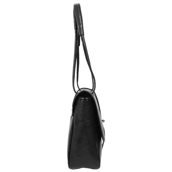 House Of Leather Womens Real Leather Shoulder Bag Classic Mid Size Handbag Simone Black