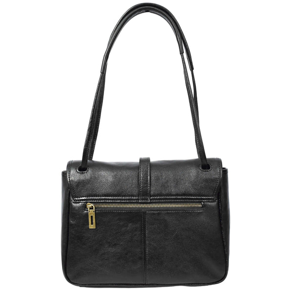 House Of Leather Womens Real Leather Shoulder Bag Classic Mid Size Handbag Simone Black