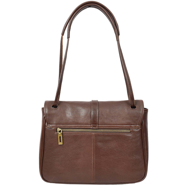 House Of Leather Womens Real Leather Shoulder Bag Classic Mid Size Handbag Simone Brown