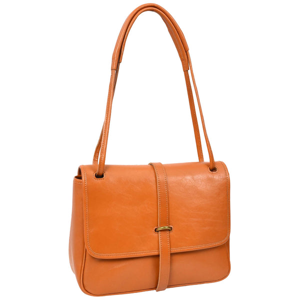 House Of Leather Womens Real Leather Shoulder Bag Classic Mid Size Handbag Simone Tan