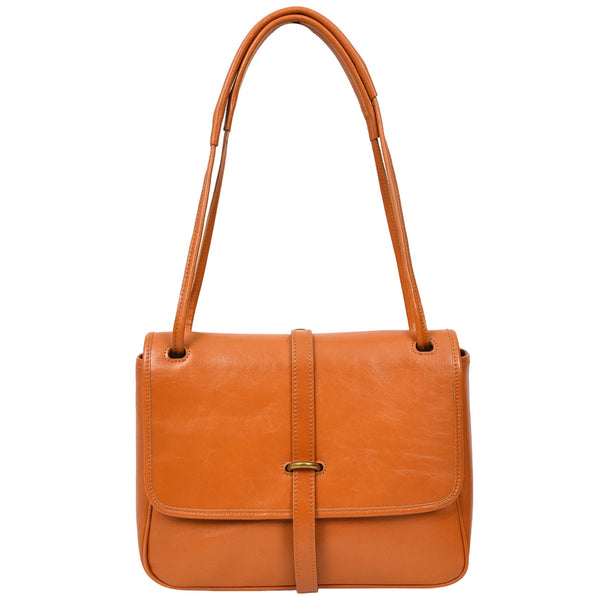 house of leather Womens Real Leather Shoulder Bag Classic Mid Size Handbag Simone Tan