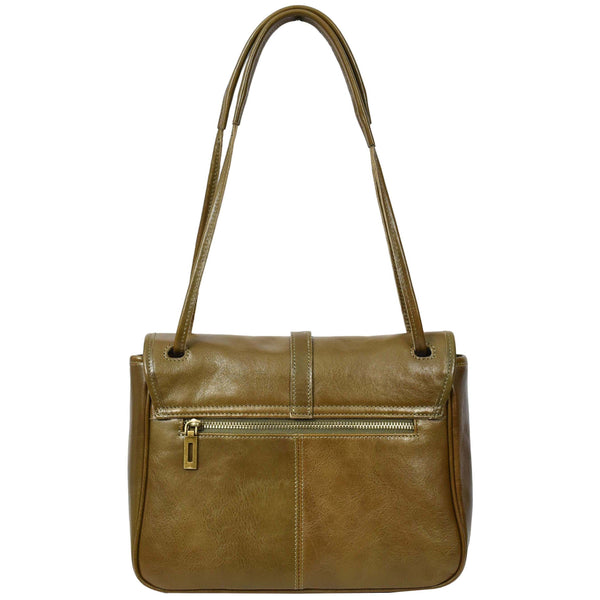 House Of Leather Womens Real Leather Shoulder Bag Classic Mid Size Handbag Simone Olive Green