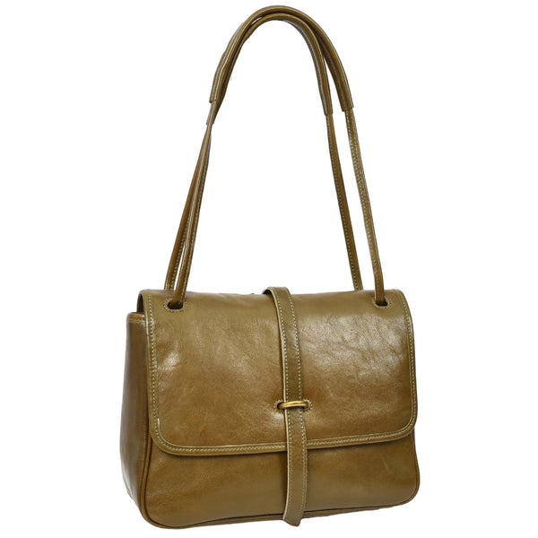 House Of Leather Womens Real Leather Shoulder Bag Classic Mid Size Handbag Simone Olive Green
