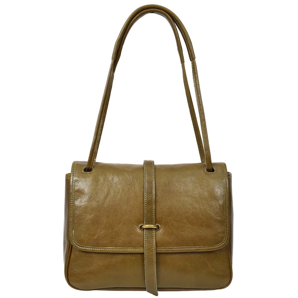 house of leather Womens Real Leather Shoulder Bag Classic Mid Size Handbag Simone Olive Green