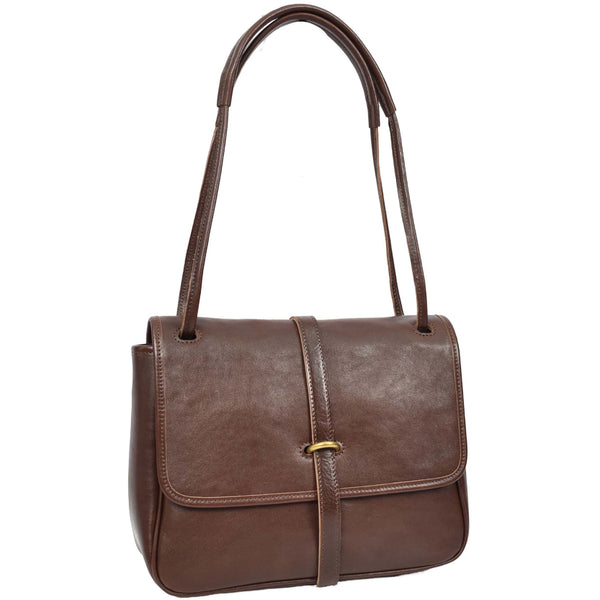 House Of Leather Womens Real Leather Shoulder Bag Classic Mid Size Handbag Simone Brown