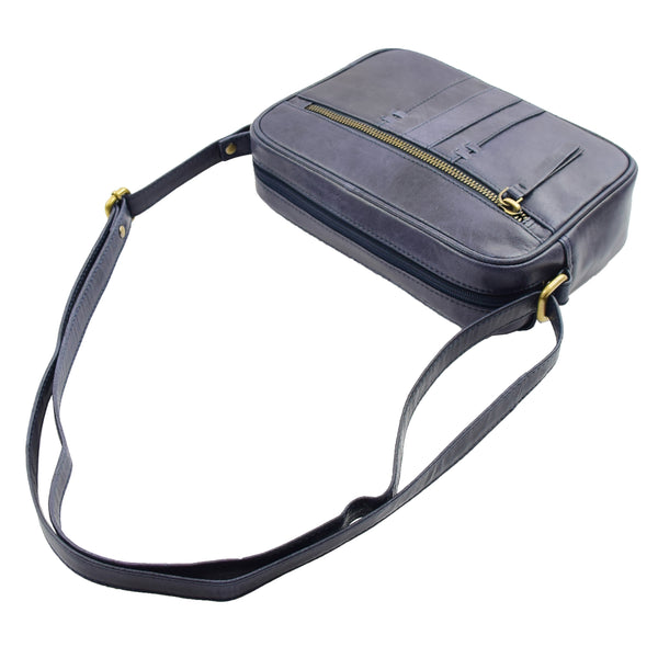 House Of Leather Womens Real Leather Small Cross Body Bag HOL361 Navy