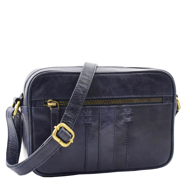 House Of Leather Womens Real Leather Small Cross Body Bag HOL361 Navy