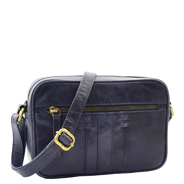 house of leather Womens Real Leather Small Cross Body Bag HOL361 Navy