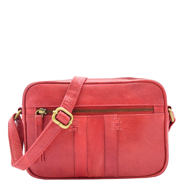 House Of Leather Womens Real Leather Small Cross Body Bag HOL361 Red