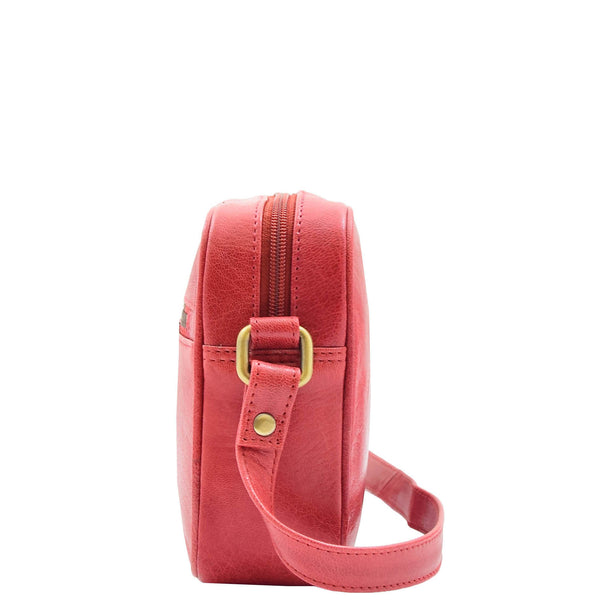 House Of Leather Womens Real Leather Small Cross Body Bag HOL361 Red