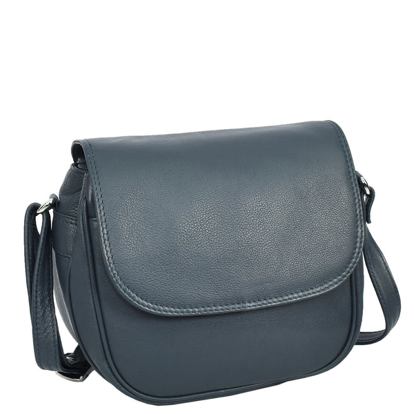 House Of Leather Womens Real Leather Small Crossbody Bag Classic Organiser Multi Pockets Kiera Navy