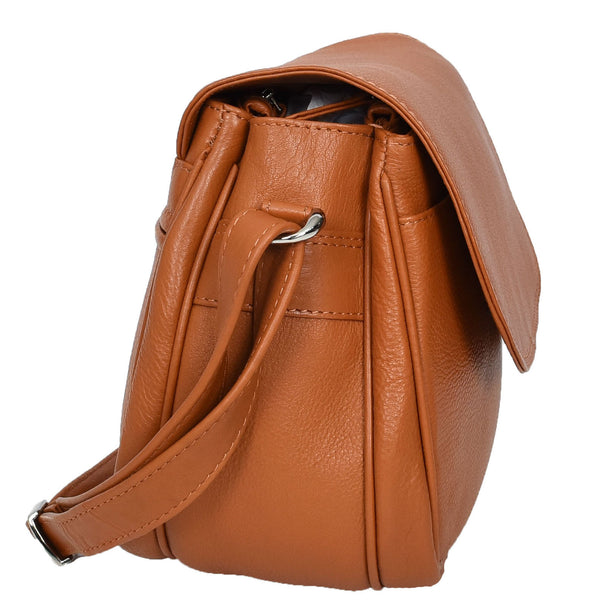 House Of Leather Womens Real Leather Small Crossbody Bag Classic Organiser Multi Pockets Kiera Tan
