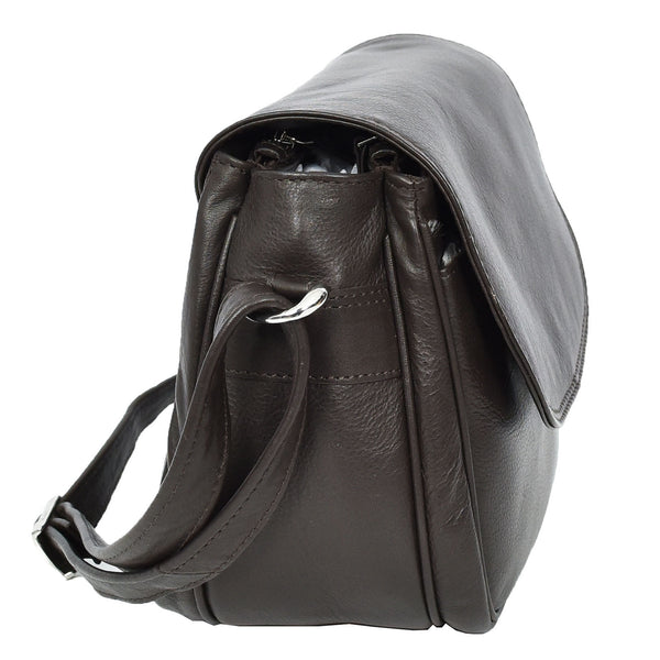 House Of Leather Womens Real Leather Small Crossbody Bag Classic Organiser Multi Pockets Kiera Brown