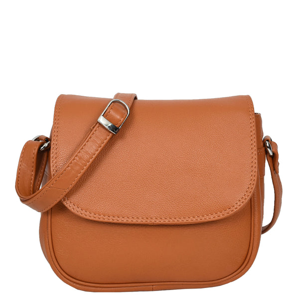 house of leather Womens Real Leather Small Crossbody Bag Classic Organiser Multi Pockets Kiera Tan