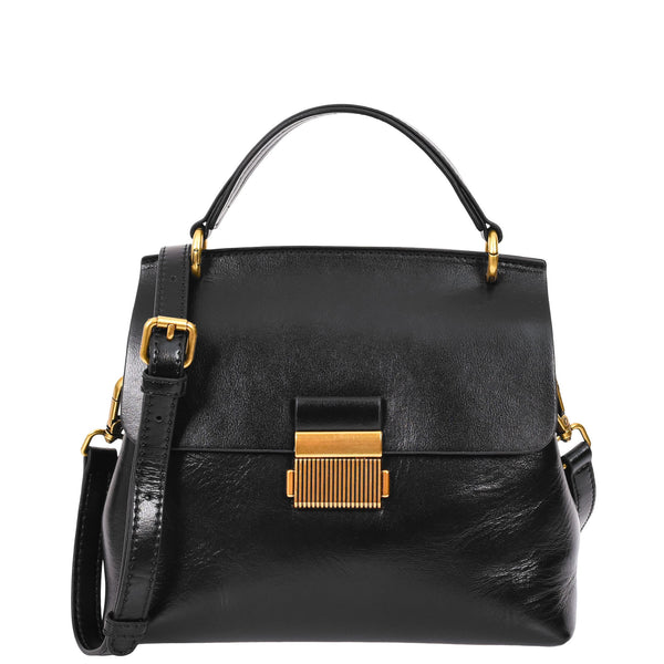 house of leather Womens Real Leather Small Handbag Gabriella Black