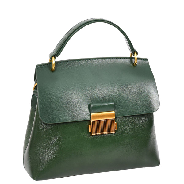 House Of Leather Womens Real Leather Small Handbag Gabriella Green