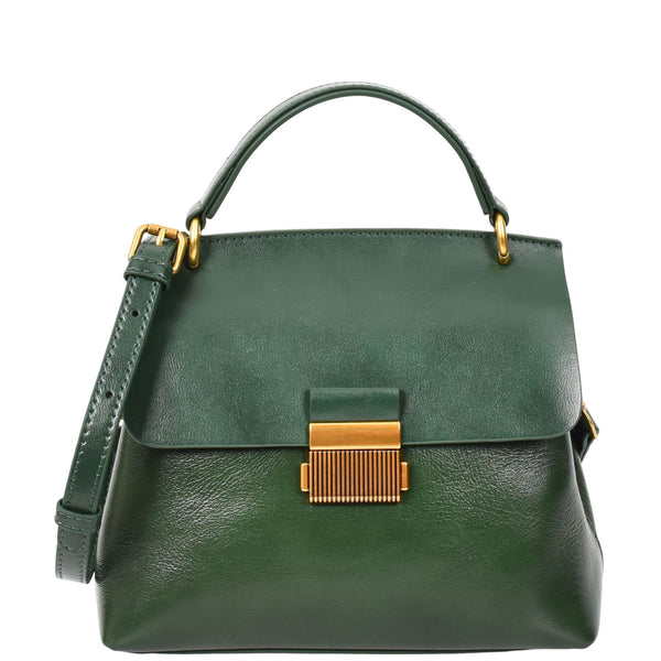 house of leather Womens Real Leather Small Handbag Gabriella Green