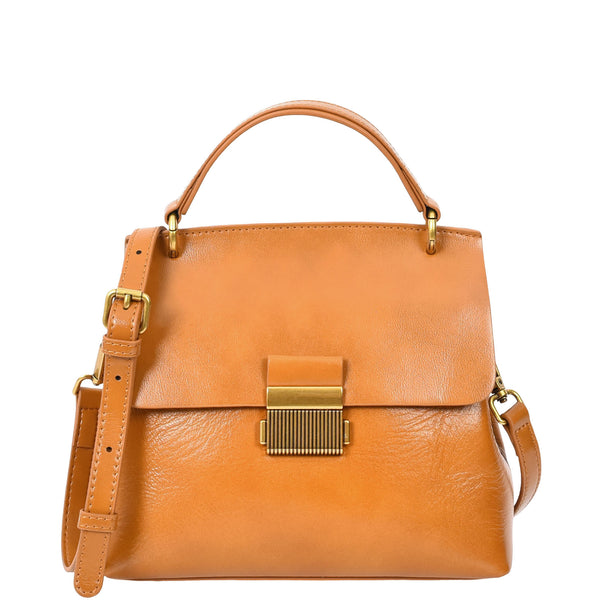 house of leather Womens Real Leather Small Handbag Gabriella Tan