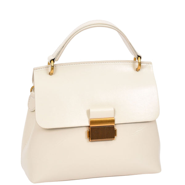 House Of Leather Womens Real Leather Small Handbag Gabriella White