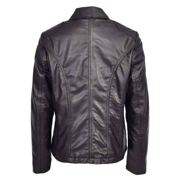 House Of Leather Womens Real Leather Two Button Blazer Jacket Gracie Black