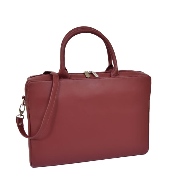 house of leather Womens Real Soft Leather Briefcase Wilma Red
