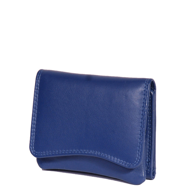 House Of Leather Womens Small Trifold Leather Purse Carmel Navy