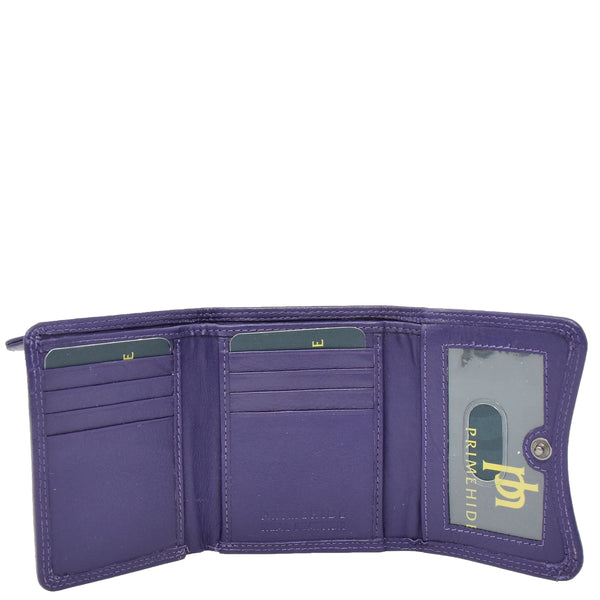 House Of Leather Womens Small Trifold Leather Purse Carmel Purple
