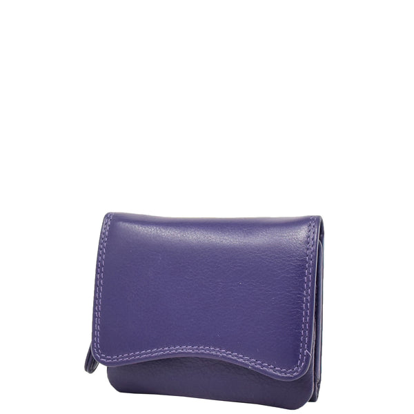 house of leather Womens Small Trifold Leather Purse Carmel Purple
