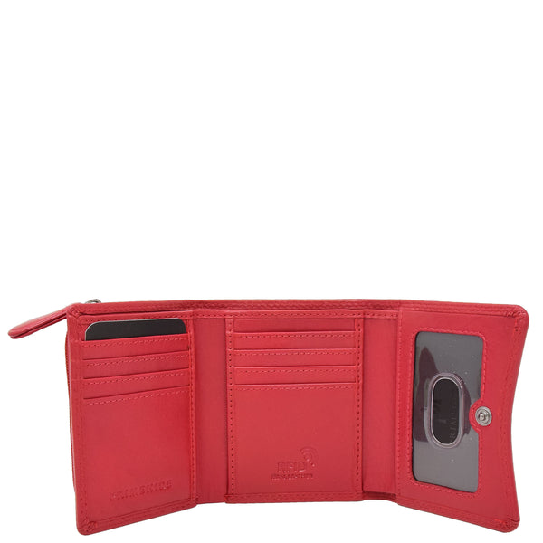 House Of Leather Womens Small Trifold Leather Purse Carmel Red