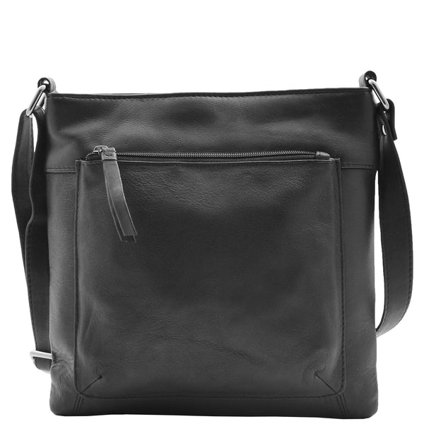 House Of Leather Womens Soft Leather Cross Body Slim Bag HOL843 Black