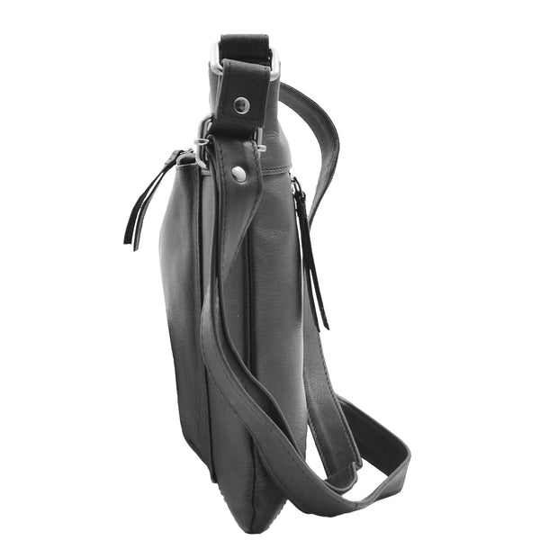 House Of Leather Womens Soft Leather Cross Body Slim Bag HOL843 Black