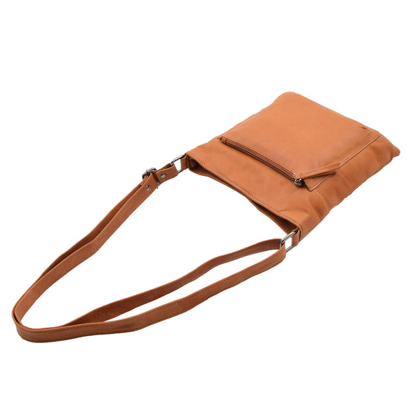 House Of Leather Womens Soft Leather Cross Body Slim Bag HOL843 Cognac