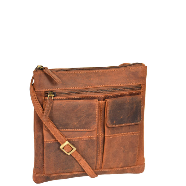 house of leather Womens Soft Leather Flight Sling Bag Turin Oil Tan