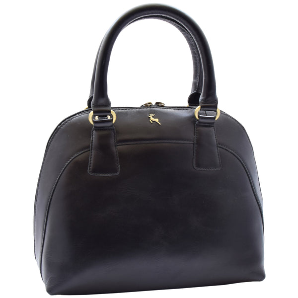 House Of Leather Womens Trendy Doctor Style Leather Handbag Hobo Bag Organiser Paige Black