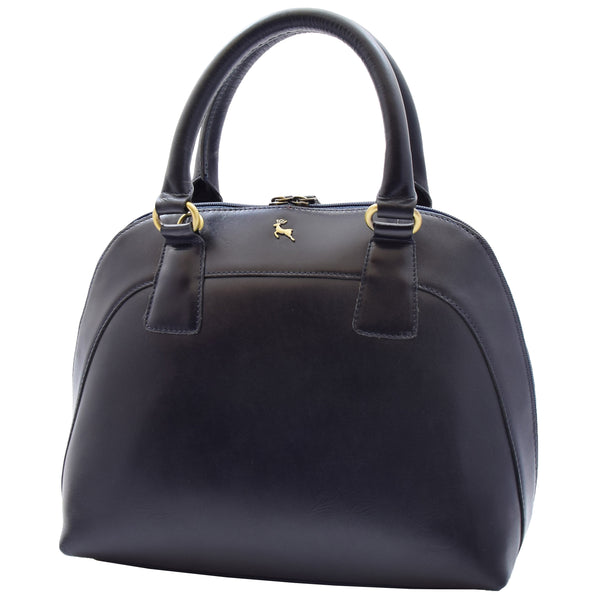 House Of Leather Womens Trendy Doctor Style Leather Handbag Hobo Bag Organiser Paige Navy