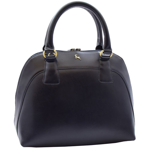 House Of Leather Womens Trendy Doctor Style Leather Handbag Hobo Bag Organiser Paige Navy