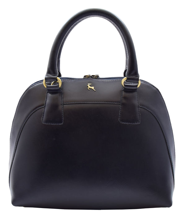 house of leather Womens Trendy Doctor Style Leather Handbag Hobo Bag Organiser Paige Navy