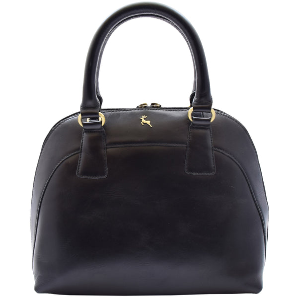 house of leather Womens Trendy Doctor Style Leather Handbag Hobo Bag Organiser Paige Black