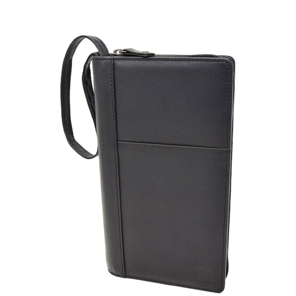 house of leather Zip Around Documents Leather Wallet Perth Black