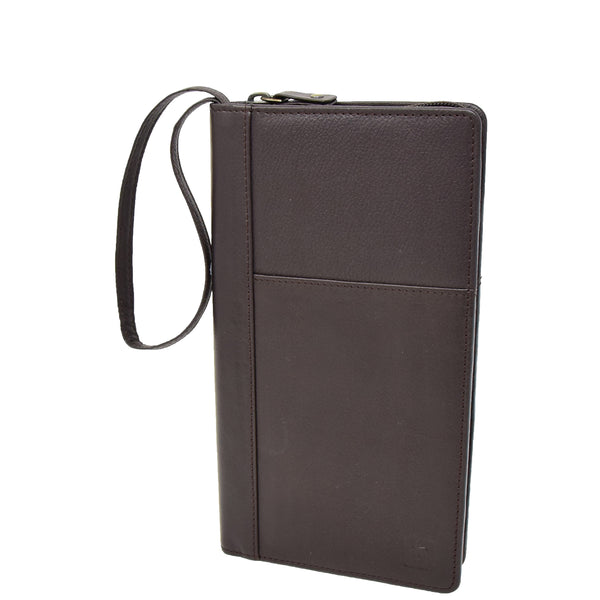 house of leather Zip Around Documents Leather Wallet Perth Brown
