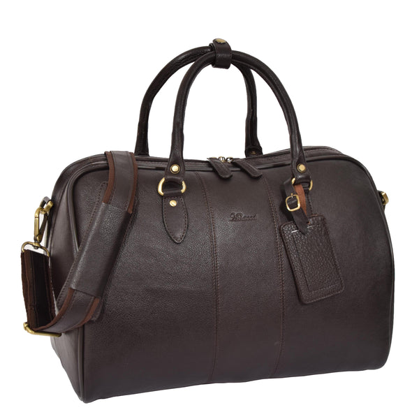house of leather Zip Around Leather Travel Holdall Monaco Brown