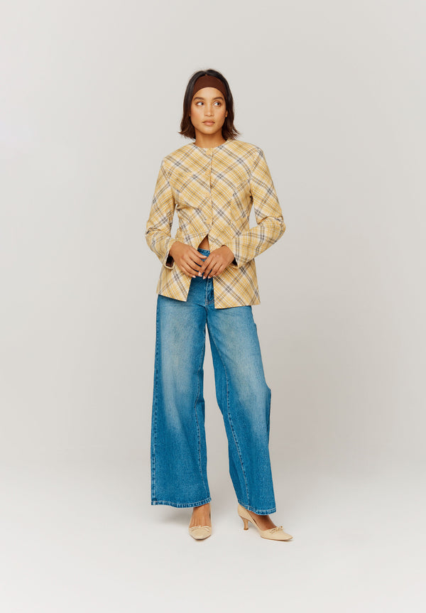 House Of Sunny CHECK COLLARLESS BLAZER