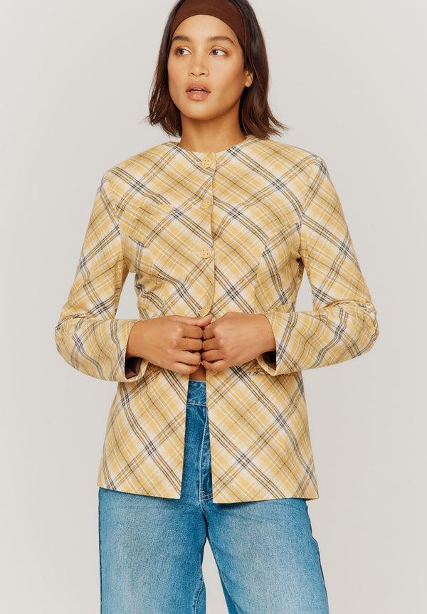 House Of Sunny CHECK COLLARLESS BLAZER